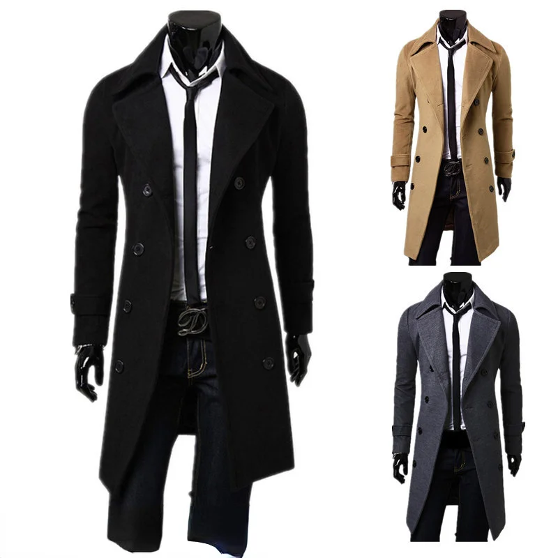 

Fashion Trend Long Overcoats Jackets Arrival Male Winter Warm Wool Blend Trench Coat Double Breasted Blends Coats for Men