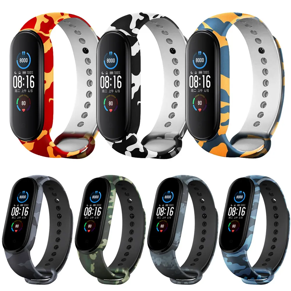 

Watch Strap For Xiaomi MiBand 3 4 5 6 Camouflage Watchband Wrist Bracelet Correa Soft Smartwatch Accessories Mi Band5 Band6