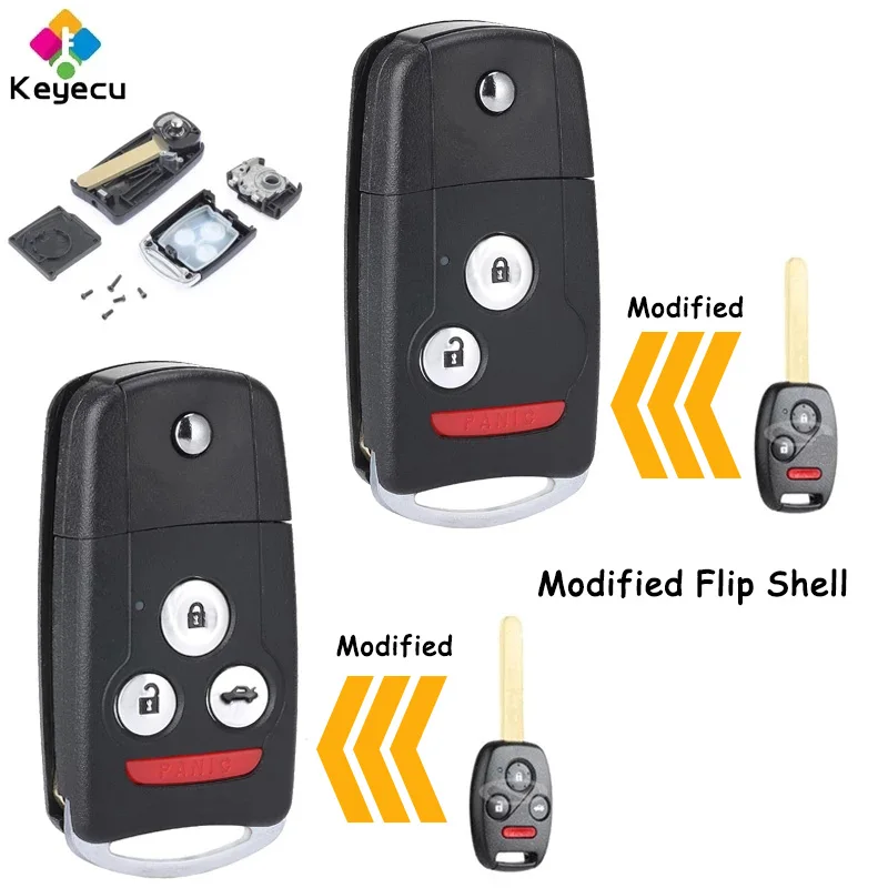 

KEYECU Replacement Modified Flip Remote Control Key Shell Case With 2+1/ 3/ 3+1/ 4 Button - FOB for Honda Civic Pilot Accord Fit
