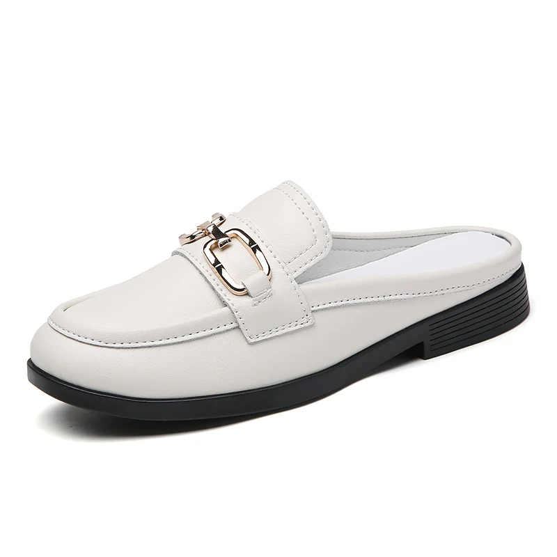 Женские летние полутапочки Baotou черные туфли на толстом каблуке с металлической