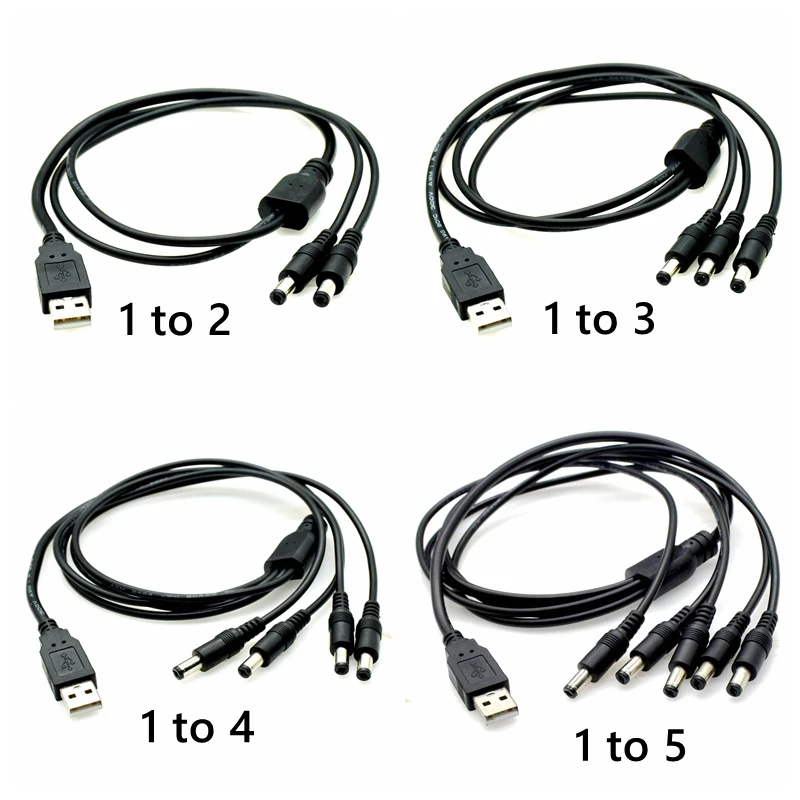 Фото USB-разъем питания постоянного тока 5,5x2,1 мм, кабель постоянного тока 5,5 2,5 на 3,4,5 штекеров, сплиттер, адаптер 18AWG для камеры видеонаблюдения и светодиодной ленты №1
