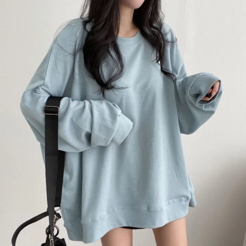 

SMVP повседневные женские пуловеры большого размера корейская мода Harajuku однотонная винтажная Толстовка Весенняя тонкая Базовая Эстетическая одежда