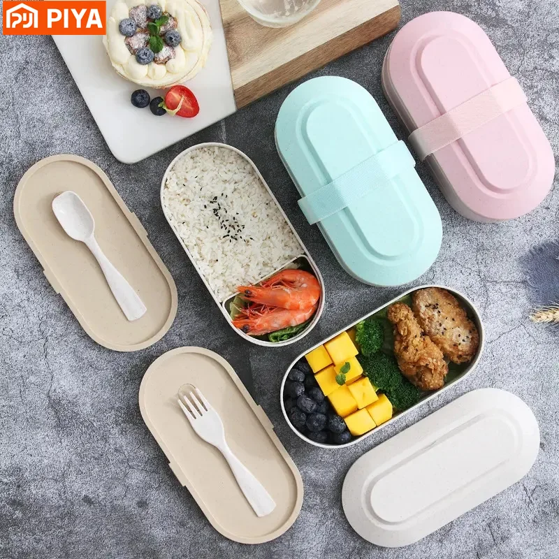 

900ml Lunch Box With Spoon Microwave Dinnerware Kitchen Food Storage Container Children Kids School Office Portable Bento Box