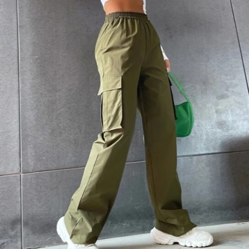 Women's Side Pocket Cargo Pants 2023 Summer High Waist Baggy Straight Pants Y2k Casual Pants Loose New Pantalones Wide Leg Pants