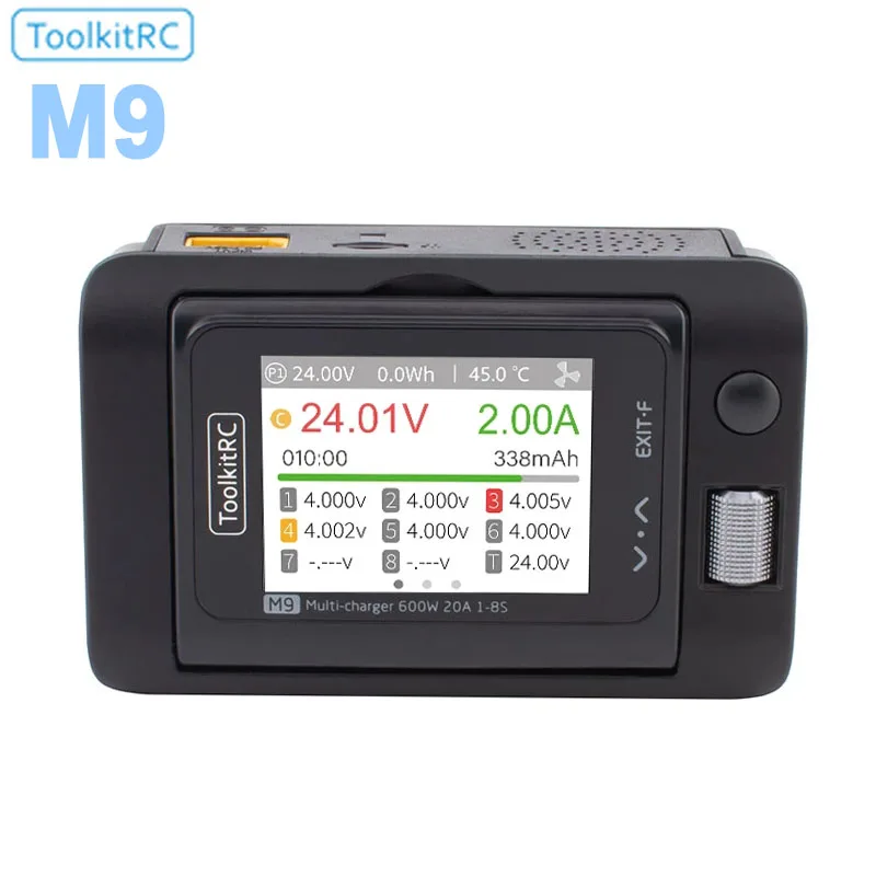 

ToolkitRC M9 многофункциональное 600W 20A DC умное балансирующее зарядное устройство с аудио функцией 85 градусов поворотный дисплей 1-8S LIPO