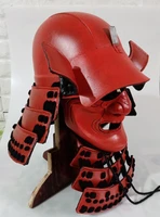 real red black japanese samurai helmets handmade cosplay headwear for samurai armors