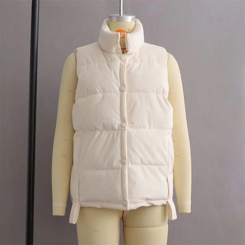 KEYANKETIAN Women's Short Padded Vest Autumn and Winter Single Breasted Loose Corduroy Texture Sleeveless Padded Mujer Jacket