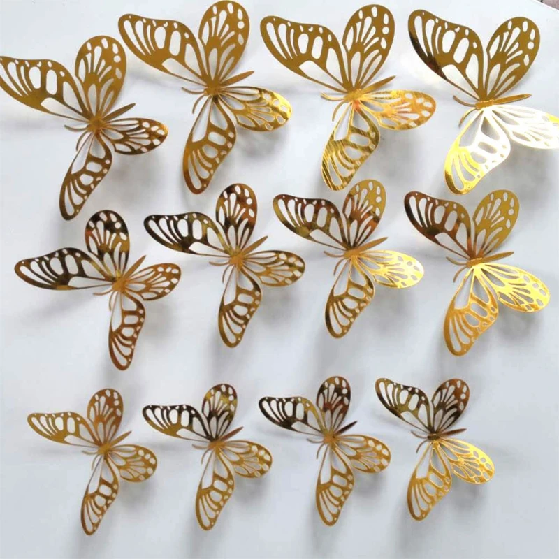 12pcs 3D Hollow Butterfly Wall Decals Removable Mural Stickers Home Decoration Kids Room Girls Bedroom |