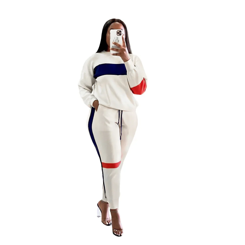 

Women's Two Piece Pants sets casual Hoodie patchwork striped suit sporty long sleeve