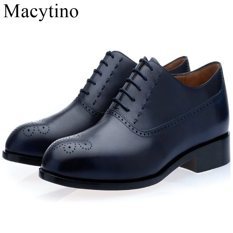 

Calfskin Real Leather Men Wedding Shoes Pointed Toe Lace-Ups Brogue Dress Shoes Office Business Formal Shoes zapatos de hombre