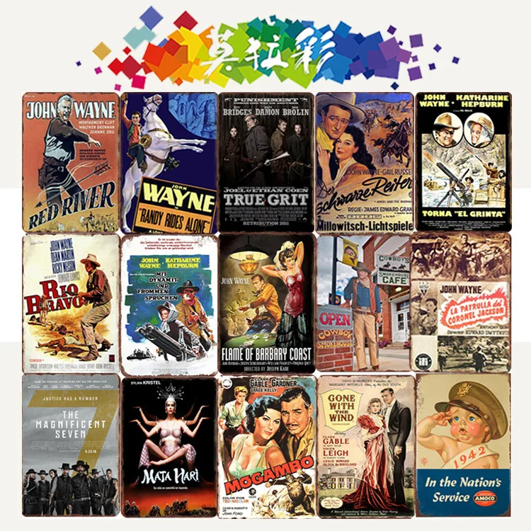 

Retro movie character tin painting home wrought iron decorative painting bar restaurant wall decoration wall painting