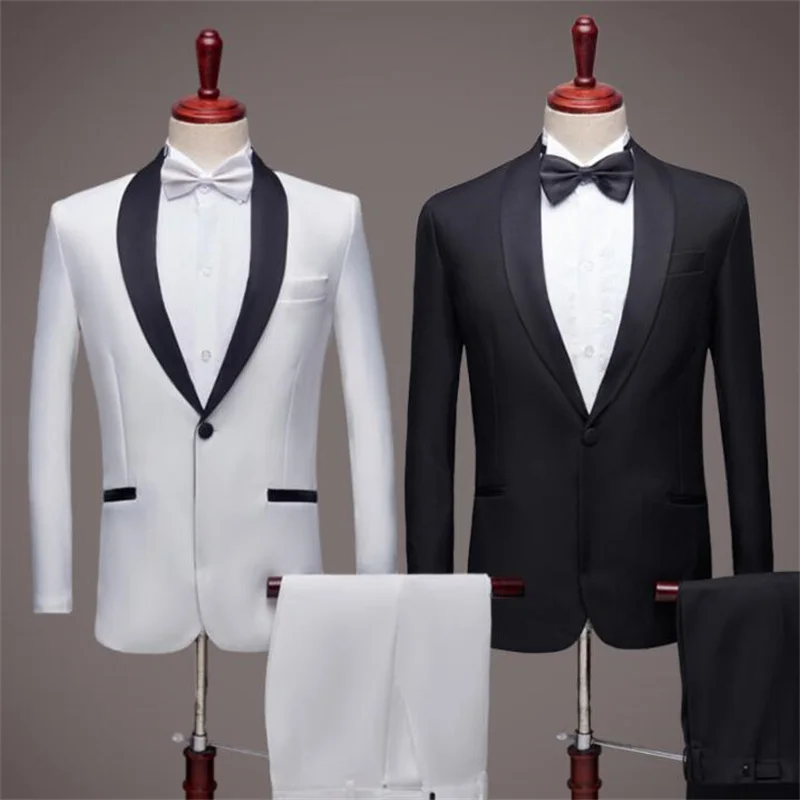 White costume homme Blazer men groom suit set with pants mens wedding suits singer star style dance stage clothing formal dress