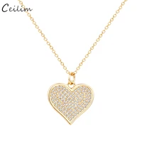 fashion copper inlaid zircon heart necklace for women stainless steel gold chain necklace pendants mothers day gift jewelry