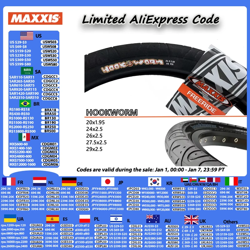 Copertone Maxxis Hookworm 20x1.95 – Nero, 60 TPI, Gomma Singola Compound, Adatto Per BMX E Bici Elettriche