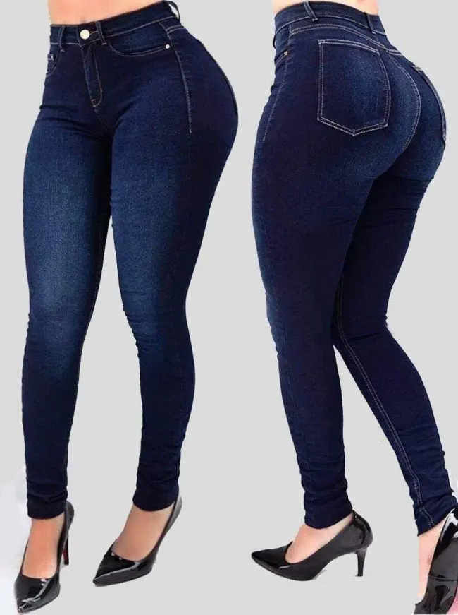 Women's Jeans Street Trend Solid Color High-waist Stretch Slim-fit Denim Pants Shaping High Waisted Jeans Women Vintage Jeans