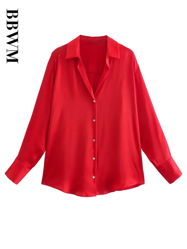 Женская модная однотонная атласная рубашка свободного покроя винтажная