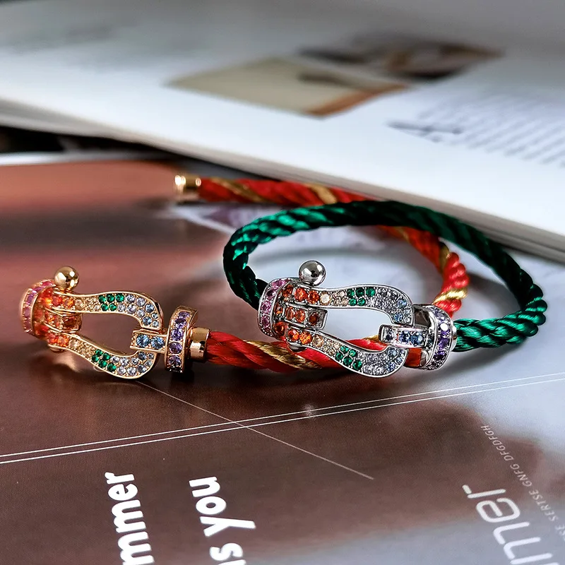 

Classic Horseshoe Buckle Color Rhinestone Steel Wire Bracelet Paris France High-end Jewelry Lovers Lucky Guardian Accessories