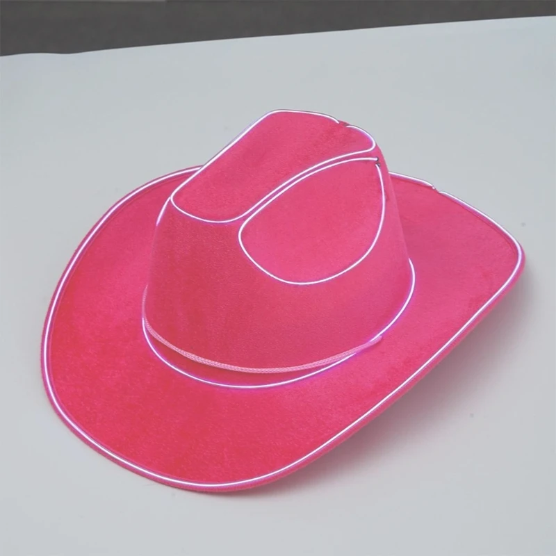 

2XPC Western-Style Cowboy Hat Novelty-Cowgirl Pink Hat Glowing Costume Top Hats Headwear Fedora-Hat Carnivals Party Props Cap