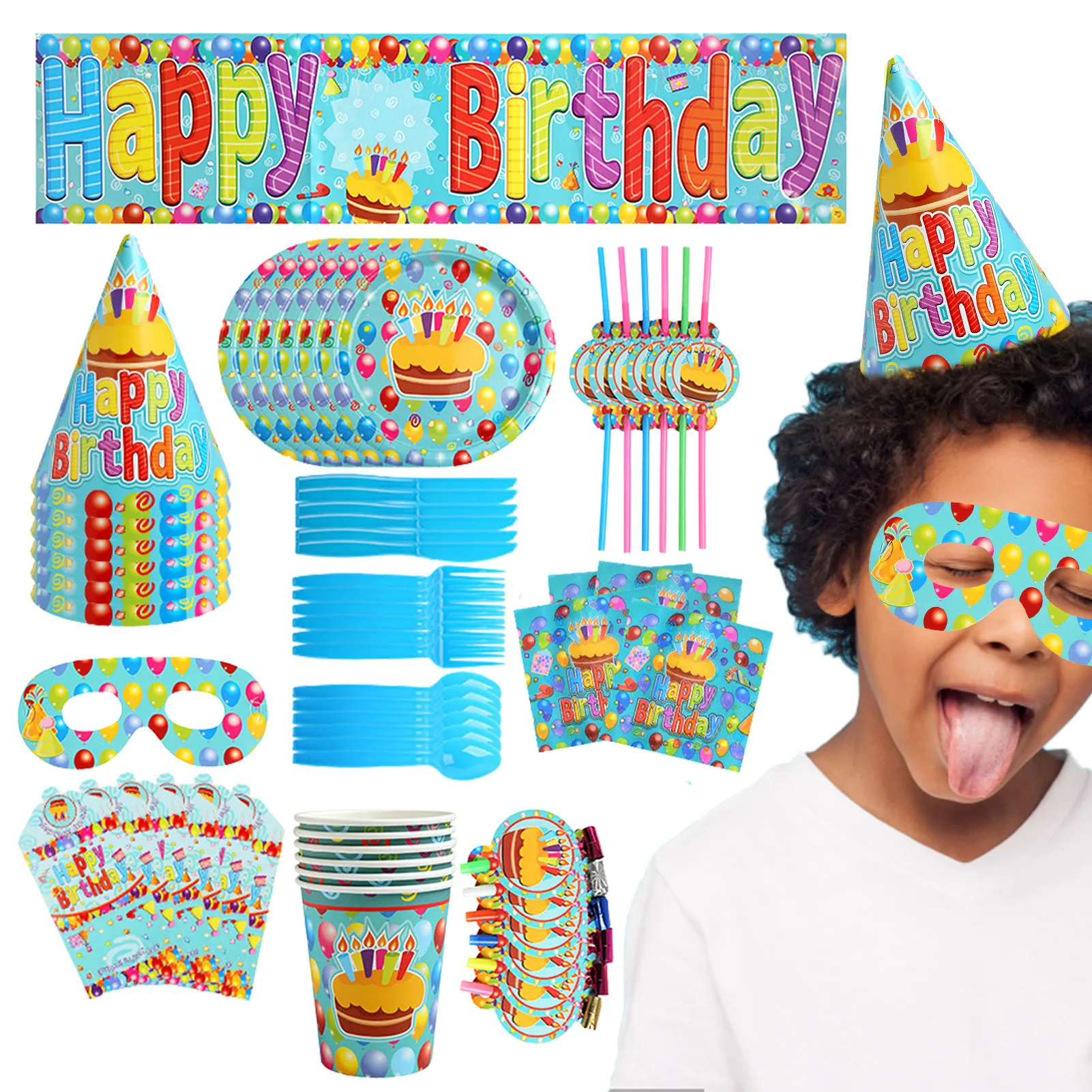 

71Pcs Birthday Supplies Birthday Supplies Includes Banners Birthday Hats Tissue Paper Cups Paper Plate Invitations Decorative