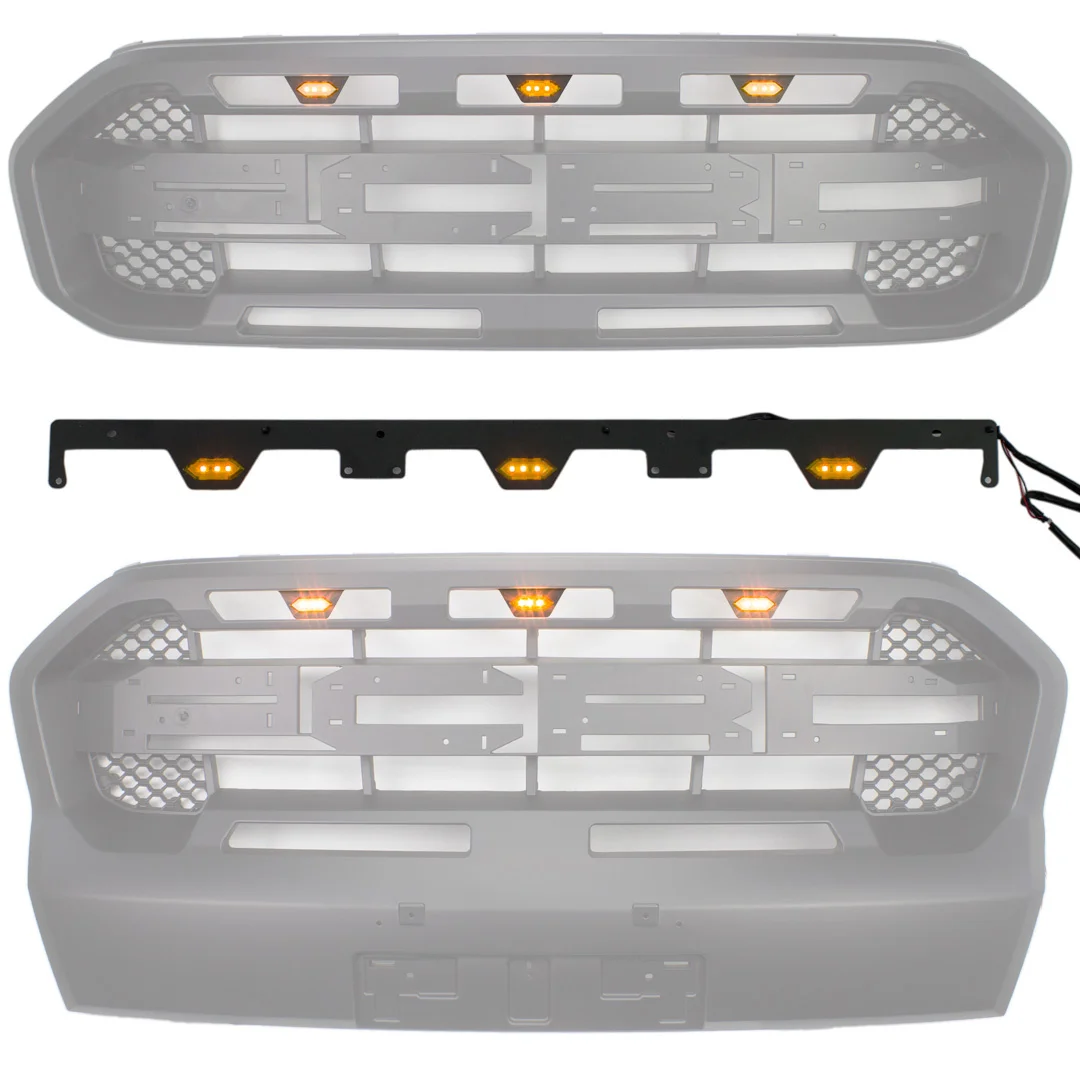 Universal Raptor Style Amber Light Kit Grill 3 Yellow LED Lamp Fit For 2019-2021 Ford Ranger Aftermarket Raptor Grille