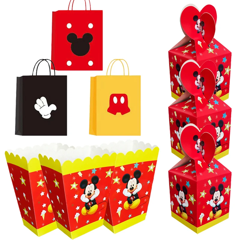 

Disney Mickey Mouse Birthday Decoration Disposable Tableware Popcorn And Candy Box Gift Bag Paper Cup Napkins Children'S Happy