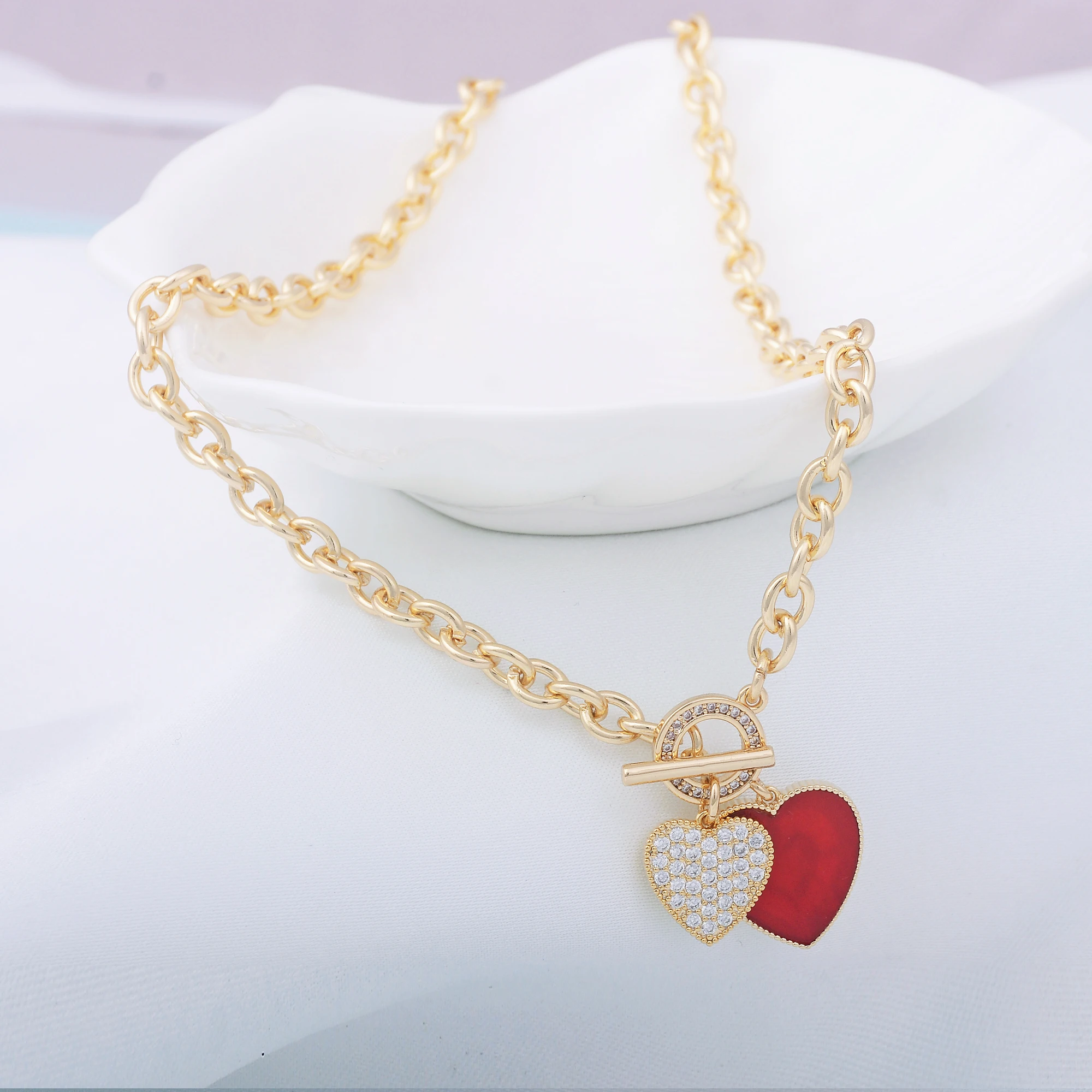 

European and American Fashion Heart-shaped Necklace Women's Short Hip-hop Chain Pendant Earrings Bracelet High-end Jewelry Sets