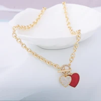 european and american fashion heart shaped necklace womens short hip hop chain pendant earrings bracelet high end jewelry sets
