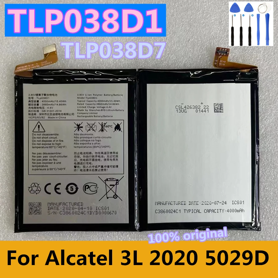 

Original TLP038D7 TLP038D1 4000mAh Battery for Alcatel One Touch 3L 2020 5029D 1SE (2020) 5030D 5030F 5030U Cell Phone