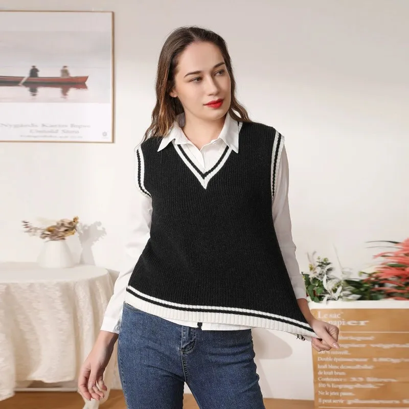 

Female Vest Preppy Style Pullover Women Clothing Sweaters Aesthetic Sweater Blouse Tops Women's Warm Korean Padded Woman Knitted