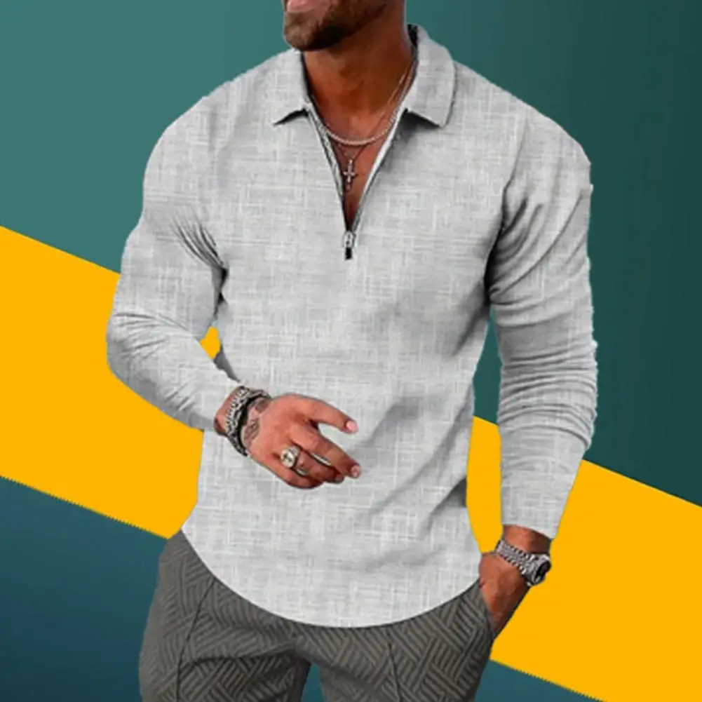 

Men Shirt Soft Breathable Men's V-neck Pullover Stylish Lapel Design Slim Fit for Business Casual Wear in Fall Spring Mid Length