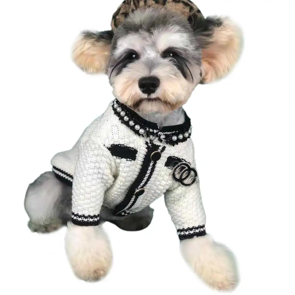 

Elegant Pet Dog Short Long Cardigan Outfit Button Flower Stitching Dog Pajamas Small Warm Puppy Outfit for Outdoor