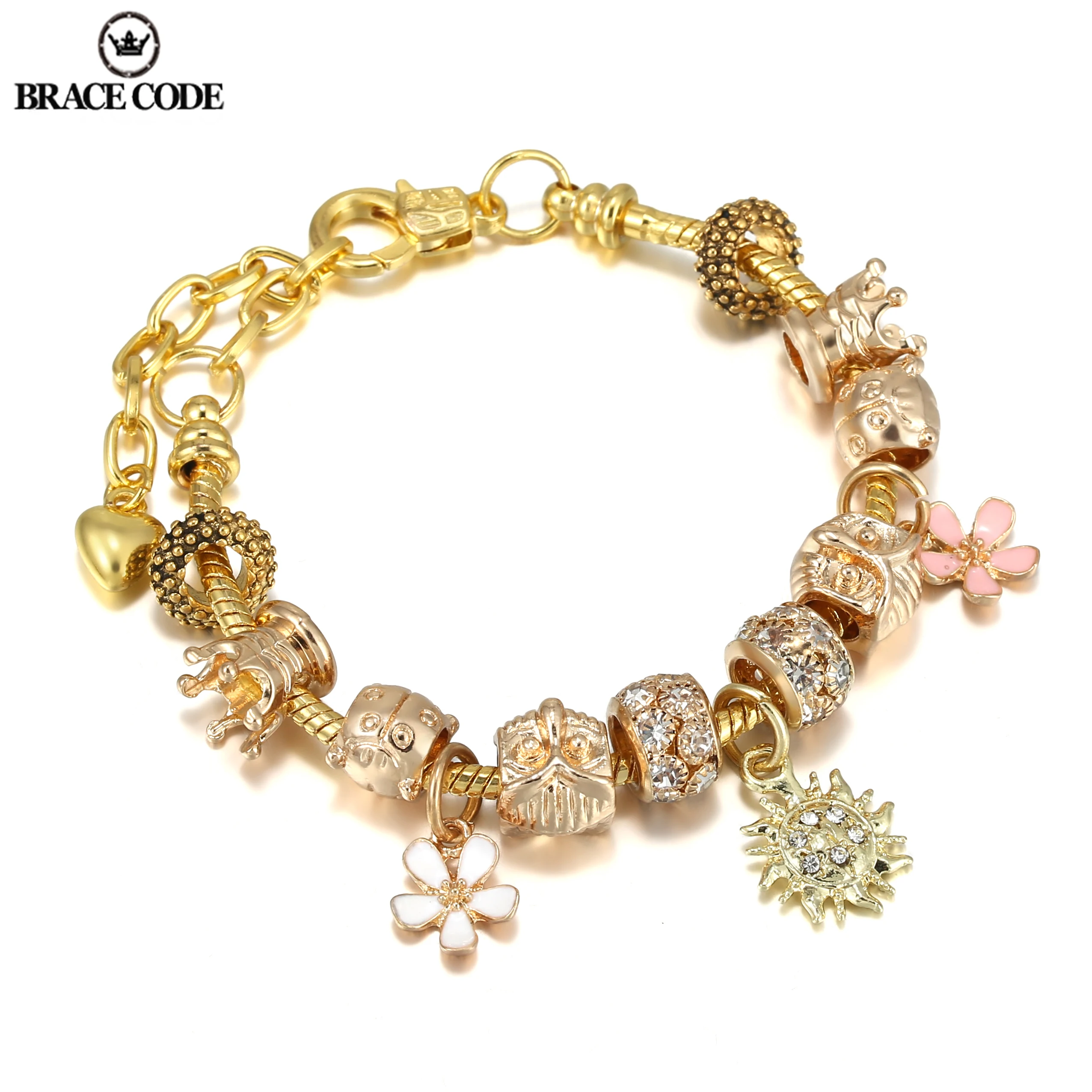 

Golden Daisy Flower Charm Bracelet DIY Big Hole Alloy Sunflower Beaded Bracelet Ladies Bracelet Exquisite Bangles Gift