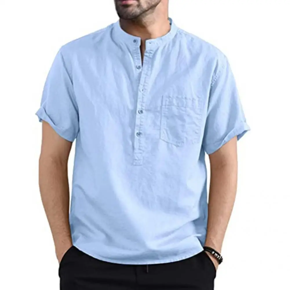 

Trendy Men Shirt Solid Color All Match Summer Shirt Lightweight Men Shirt
