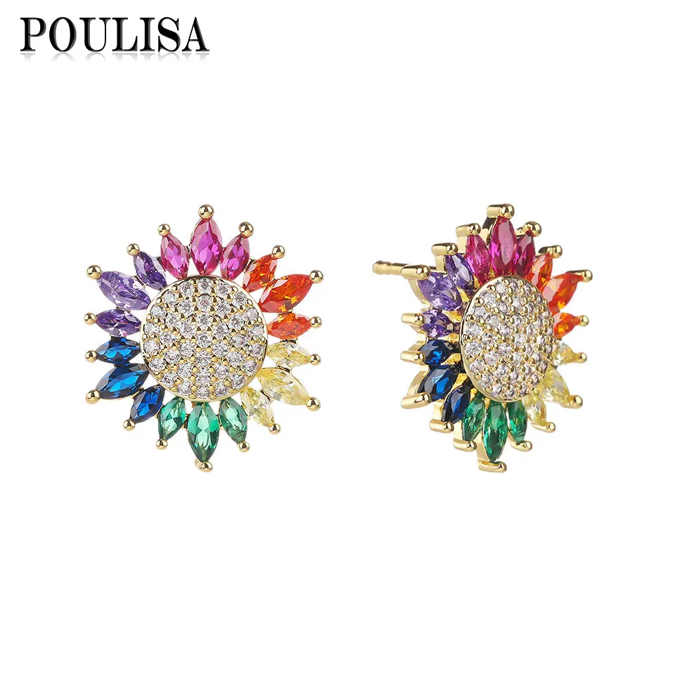 

Poulisa Trendy Colorful Sunflower Stud Earrings for Women Anniversary Gift Cute Multicolored Rhinestone Earrings Summer Jewelry