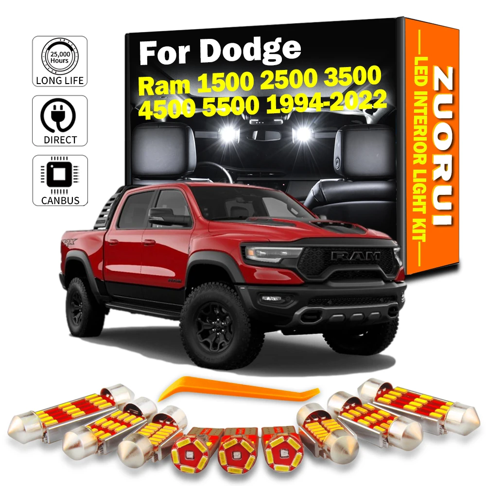 

Автомобильные светодиодные купольсветильник лампы ZUORUI Canbus для карты интерьера, комплект для Dodge Ram 1500 2500 3500 4500 5500 1994-2018 светодиодный ные ламп...