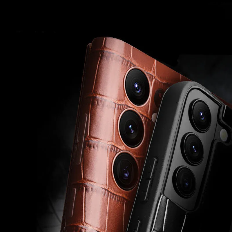 Original Qialino Genuine Leather S View Flip Cover For Samsung Galaxy S22 Ultra PLUS Crocodile Texture Window Display Smart Case