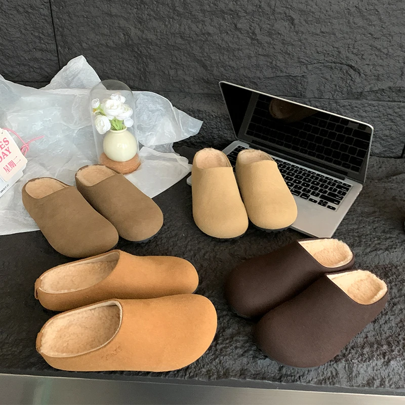 Обувь Зимние женские тапочки Меховые шлепанцы Pantofle Slides Cover Toe Плюшевые туфли на