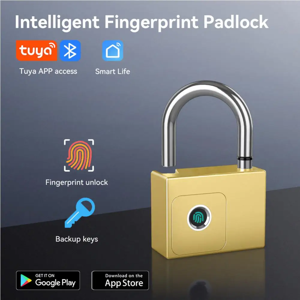 

Tuya Smart Home Fingerprint Lock Padlock IP65 Waterproof Bluetooth USB Rechargeable Key Unlock Anti-theft Bag Cabinet Door Lock