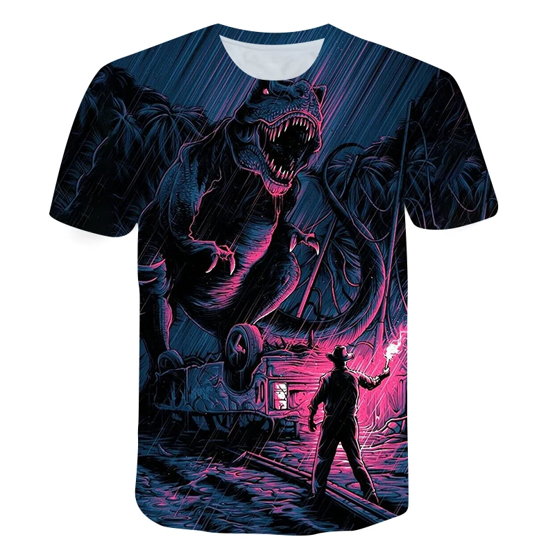 

Thriller 3D Printed Dinosaur Men Short Sleeve Oversized Jurassic Skeleton Male Vest Casual Bloody Hand Mark Homme Streetwear