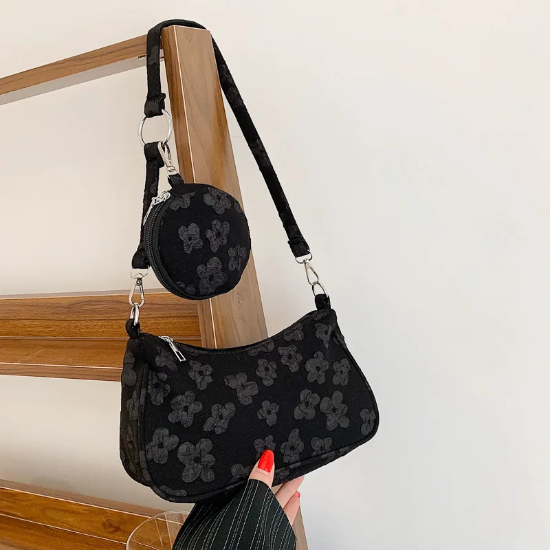 

Vintage Flower Printing Shoulder Underarm Bags for Women Casual Small Top-Handle Handbags Ladies Shoulder Bags with Mini Purse