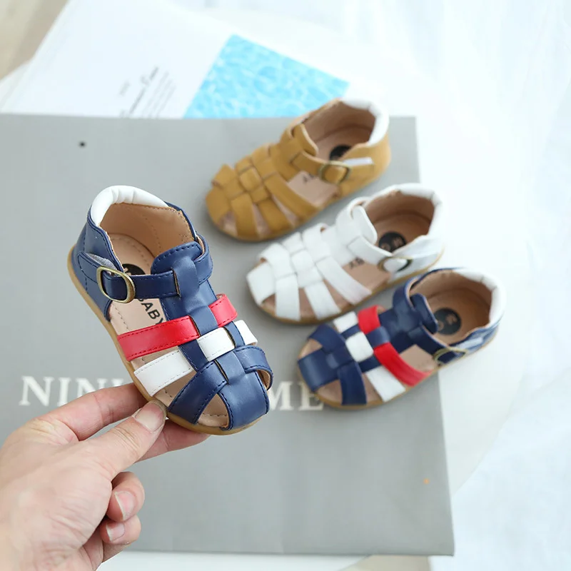 

Toddler Sandals for Boys Cut Outs Leather Shoes 2022 Summer Brand New Gladiator Sandals Weave Baby Boy Beach Shoes Flats F01202