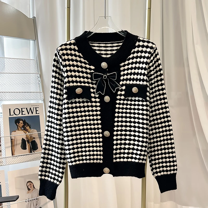 

Korean Fashion Streetwear Elegant Bow Sweaters Cropped Cardigan Women Autumn Winter Oversized Knitted Sweater Mujer Pull Femme
