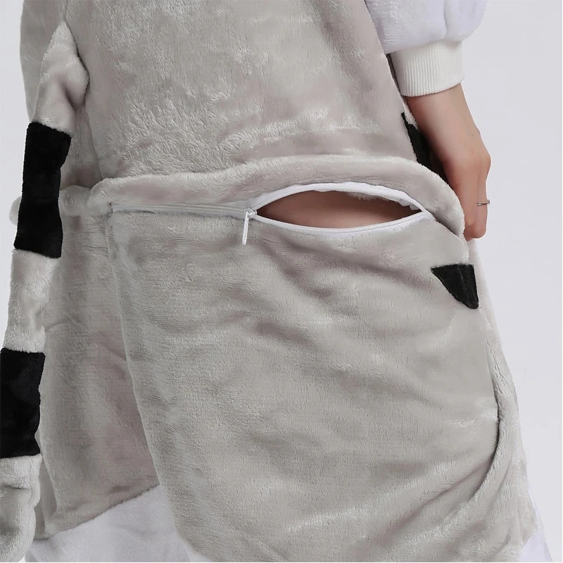Adult Animal Onesie Grey Cat Pajamas Men Women's Flannel Cosplay Cartoon Costume Sleepwear Jumpsuit One-Piece Unisex Homewear
