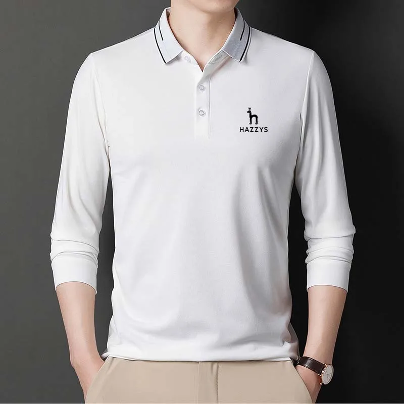 Men's Golf HAZZYS Polo Spring Clothes Men For Long Sleeve T-shirt Casual Everyday Versatile Wear Solid Color Cotton Top