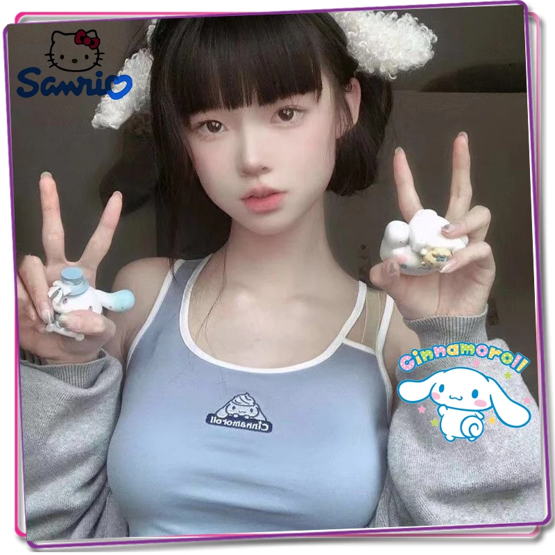

Sanrio Hello Kitty Kuromi Melody Cinnamoroll Suspender Kawaii Women's Vest Fashion Cute Girl Top Cartoon T-Shirt Clothing Gift