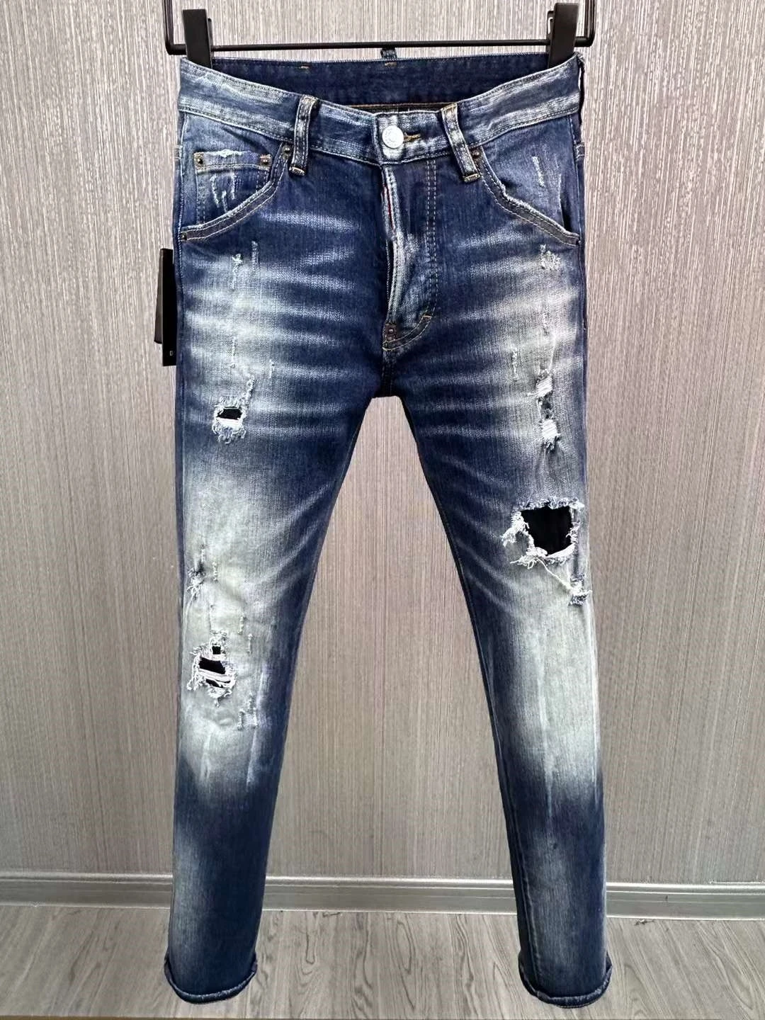 

2023 New Men's Hole Scratch Letter Printing Casua Fashion Pencil Pants Jeans 9891#