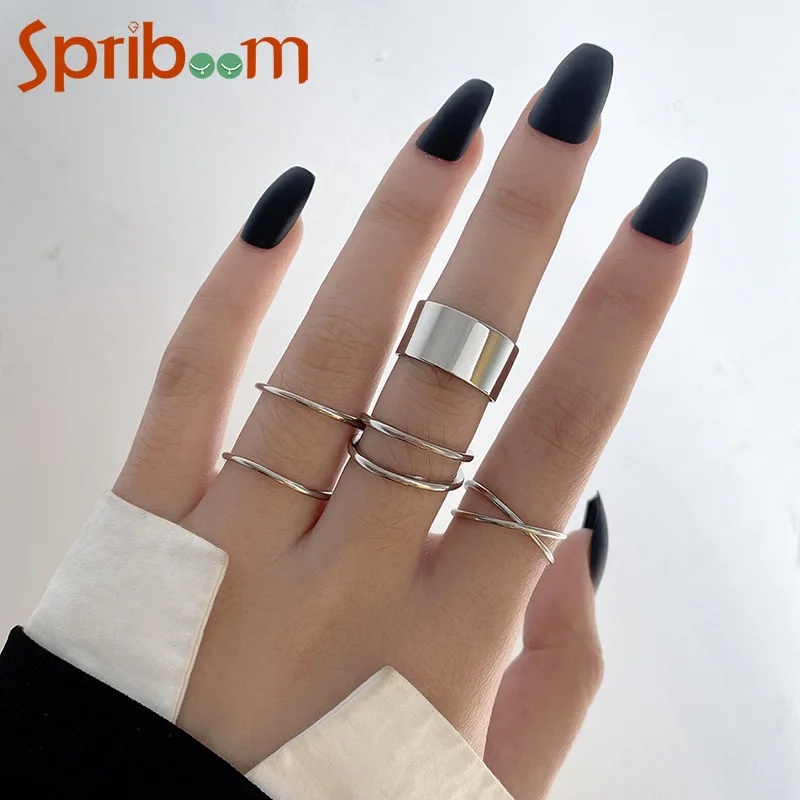 

5/6/8/10Pcs Geometric Rings Set for Women Heart Butterfly Simple Knuckle Ring Black Silver Color Checkerboard Pearl Jewelry