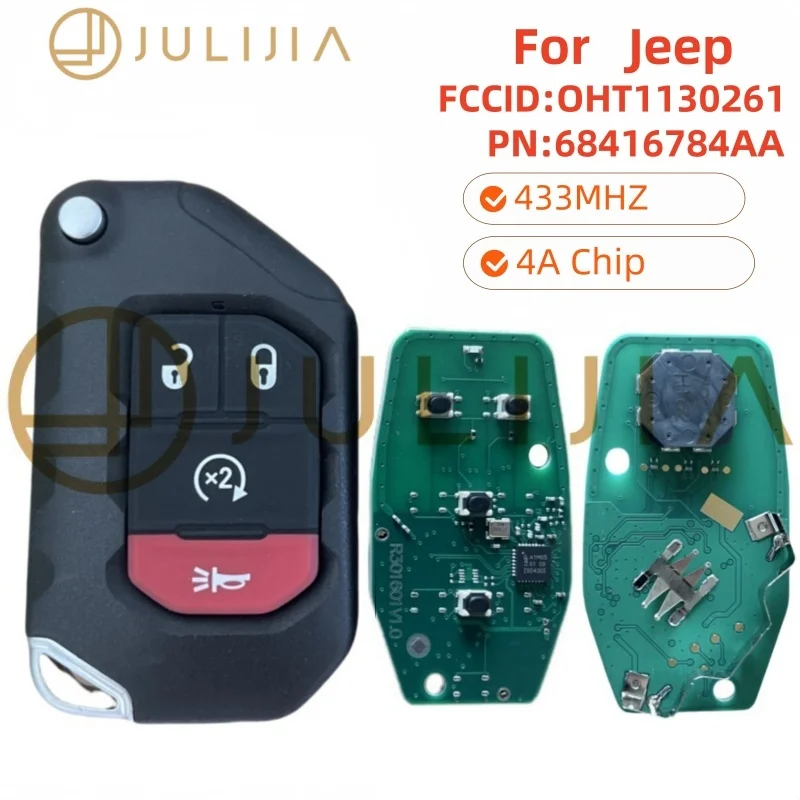 

JULIJIA PCF7939M 4A 433 МГцУмный дистанционный брелок без ключа Jeep Wrangler JL Gladiator 2018-2022 FCC ID: OHT1130261 68416-782AA