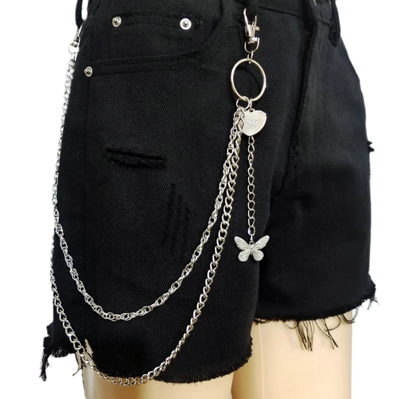 

for butterfly Heart Shape Pendant Pant Chain Women Double Layer Street Trousers for KEY Chain Hip-hop Waist Chains Belt
