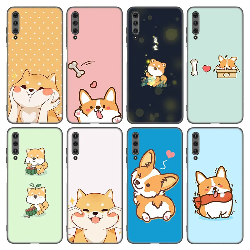 Милый чехол для телефона с изображением корги для Huawei Honor 7A 8A 9X 20 Pro 8 10X Lite 7S 8C 8S 8X 9A 9C 10i 20i 30i 20E 20S, черный, из мягкого ТПУ.
